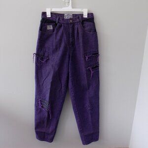 Purple & Black Distressed 90's Style Women's Denim Pants - Size 32